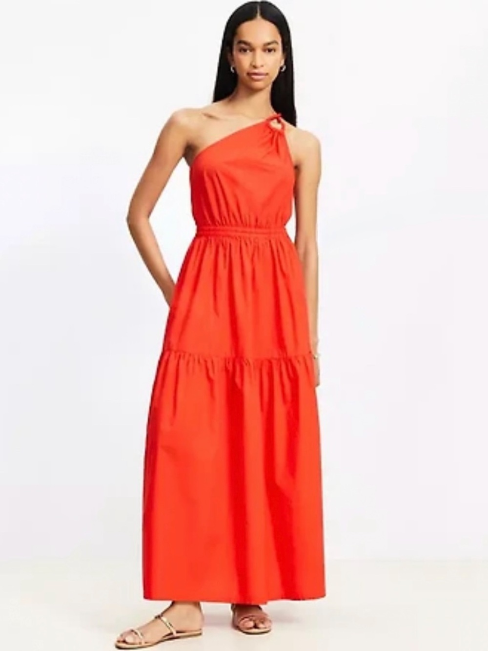LOFT Beach Poplin One Shoulder Maxi  Dress Size Large